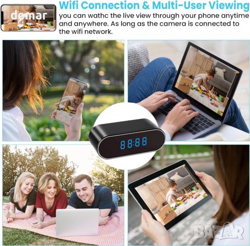 Zingle Spy Camera Clock с SD карта 1080P WiFi Скрита камера Безжична домашна охранителна камера, снимка 4 - IP камери - 46432882