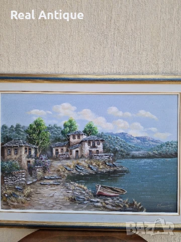 Превъзходна голяма антикварна авторска картина масло върху платно , снимка 3 - Картини - 51179900