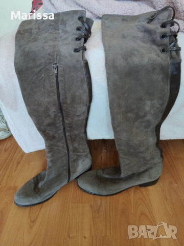 Италиански ботуши над коляното – естествен велур, Vera Cuoio