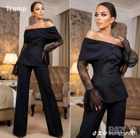 Елегантен комплект от топ дантела и панталон висока  талия, снимка 4 - Комплекти - 52808906