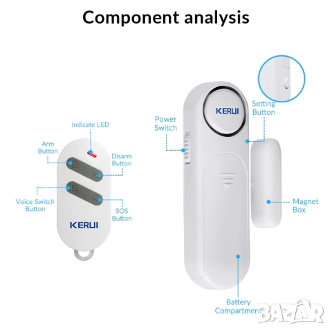 Безжична аларма за врата или прозорец | KERUI 120db, снимка 5 - Други - 39870939