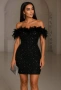 Къса парти рокля в черно от пайети с пера, снимка 3
