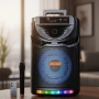 Bluetooth караоке колона с безжичен микрофон – 8,5″ говорител, LED светлини, TWS и FM радио, снимка 2