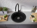 Черна кръгла кухненска гранитна мивка Пиза 50 Top 530 x 530 мм, снимка 6