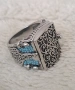 Мъжки пръстен от неръждаема стомана със синтетичен тюркоаз и орнаменти, снимка 1
