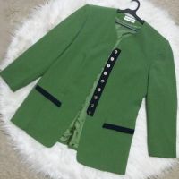 СТИЛНО и ЕЛЕГАНТНО зелено сако с тъмносини акценти с 43% ВЪЛНА, снимка 1 - Сака - 45078488