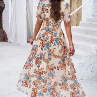 Дамска ваканционна миди рокля с V-образно деколте с флорален принт, 4цвята , снимка 5 - Рокли - 45369480