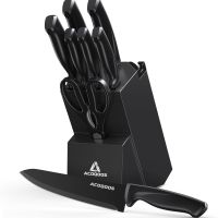 ACOQOOS Комплект ножове с блок, от неръждаема стомана от 10 части с вградена точилка, снимка 1 - Прибори за хранене, готвене и сервиране - 45633408