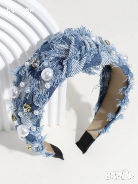 Дънкова диадема за коса, Ефектна диадема, Модерна Диадема, снимка 1