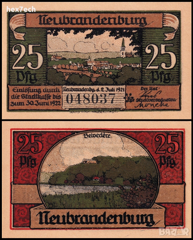 ❤️ Германия Neubrandenburg 1921 25 пфенинга UNC нова ❤️, снимка 1