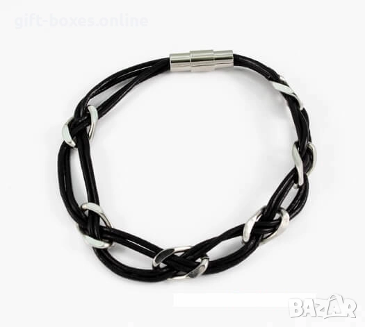 Стилна кожена гривна със стоманени елементи, снимка 1