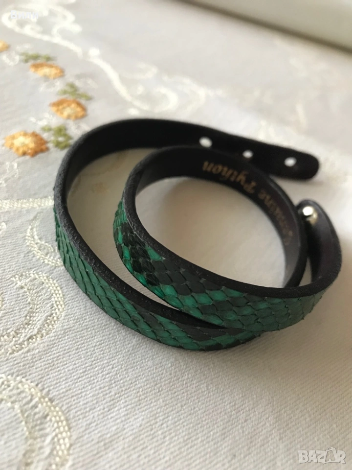 Кожена гривна от естествен питон Roberto Collina италианска, снимка 1