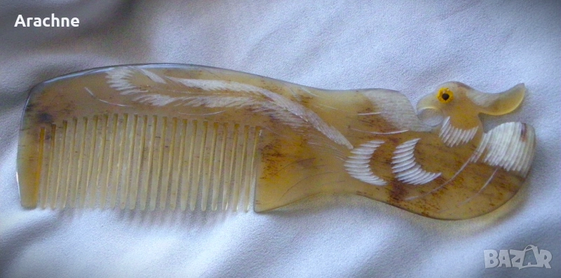 Азиатски гребен от биволски рог с птица Феникс, снимка 1