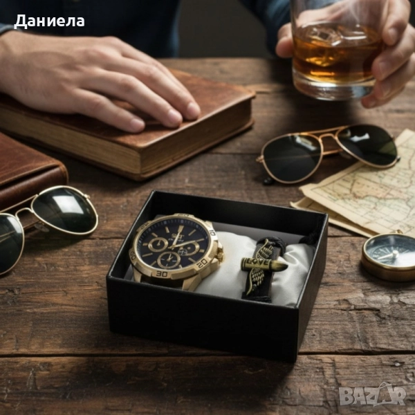 Мъжки комплект S&T Seek Time – стилен часовник с гривна в подаръчна кутия, снимка 1