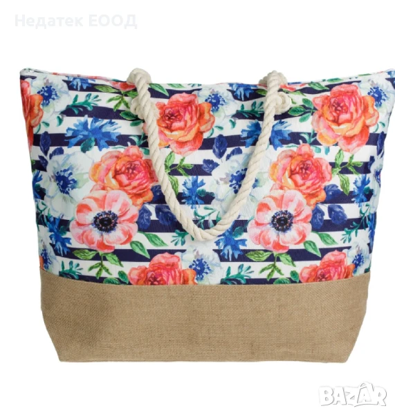 Плажна чанта с дизайн на цветя, 55,5x14,5x41,5 см., снимка 1