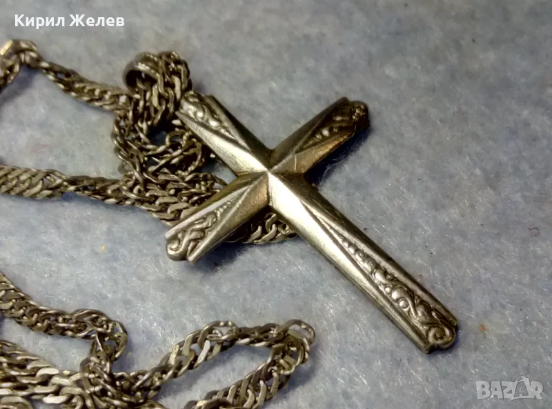 СТАР ОРНАМЕНТИРАН СРЕБЪРЕН КРЪСТ СРЕБРО 835 N с СРЕБЪРНА ВЕРИЖКА СРЕБРО 900 МАЙСТОРСКА РАБОТА 50113, снимка 1