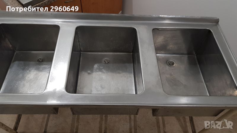 Професионална мивка с три корита неръждаема стомана с борд, снимка 1