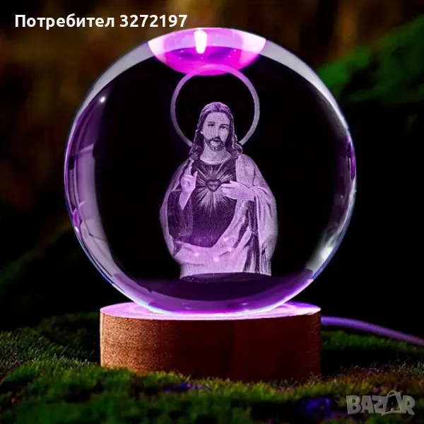 LED Светеща кристална топка/лампа, 3D сензорна  -Исус Христос, снимка 1