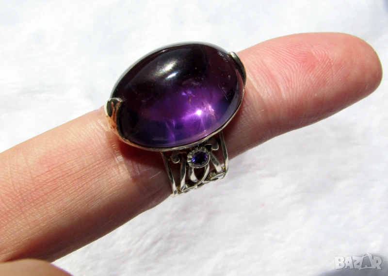 925 сребърен пръстен с 28 каратов натурален аметист., снимка 1