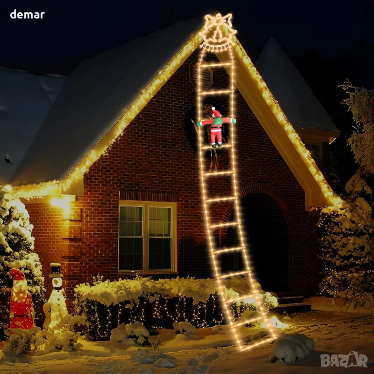 Светлинна стълба на Дядо Коледа, двойни камбанки, 3,3 метра, 7 режима, снимка 1