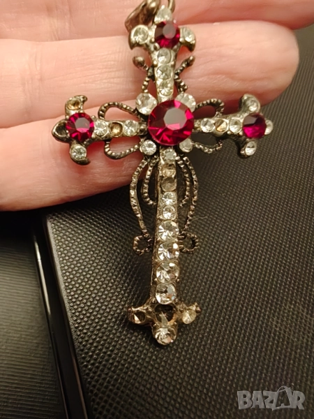 Стар италиански сребърен кръст с рубини  РАЗПРОДАЖБА, снимка 1