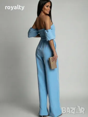 Дамски син сет топ с панталон