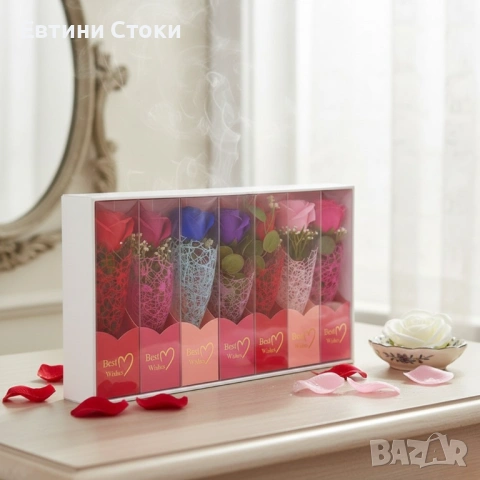 Единична декоративна роза в кутия „Best Wishes“