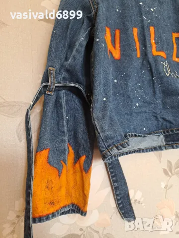 Ръчно рисувано дамско дънково яке, снимка 6 - Якета - 49968078