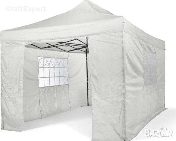Бяла Сгъваема Градинска Шатра 3×3м тип Хармоника– стабилна, водоустойчива и лесна за разпъване, снимка 5 - Градински мебели, декорация  - 50484610
