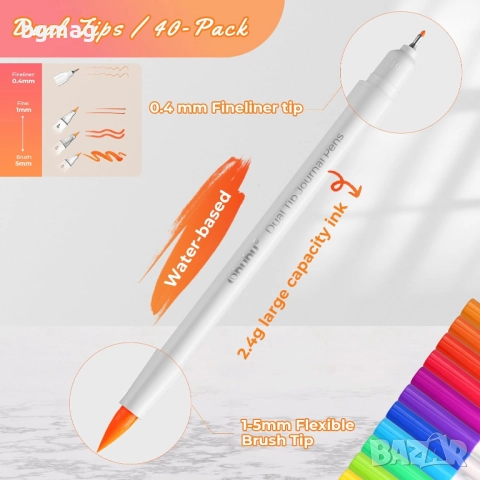 Ohuhu Marker Pens for Journal-маркери с два писеца тип "четка" и "тънкописец", комплект 40 цвята, на, снимка 12 - Ученически пособия, канцеларски материали - 52146742