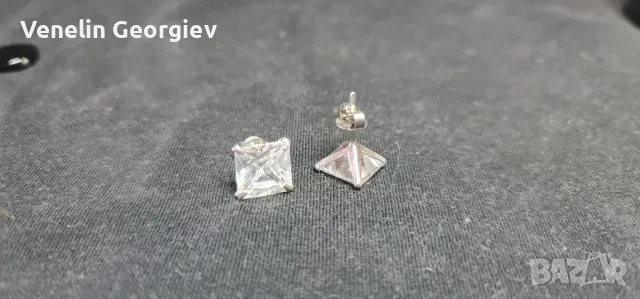 Сребърни обици с квадратни циркони, 10мм/10мм. Проба 925, снимка 7 - Обеци - 49832218