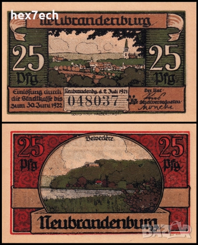 ❤️ Германия Neubrandenburg 1921 25 пфенинга UNC нова ❤️