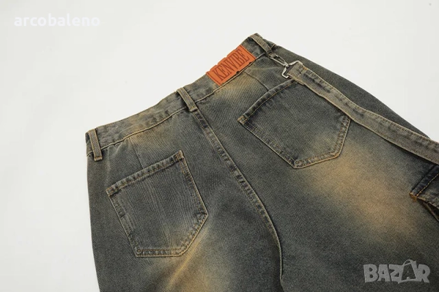 Американски дамски ретро дънки с множество джобове, свободни, изпрани, прави, широки, снимка 9 - Дънки - 51668007