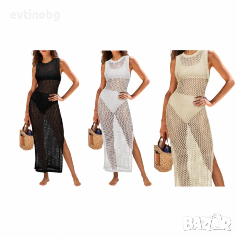 Дълга плетена плажна туника – Семпла елегантност и комфорт за летните дни, снимка 2 - Туники - 54143543