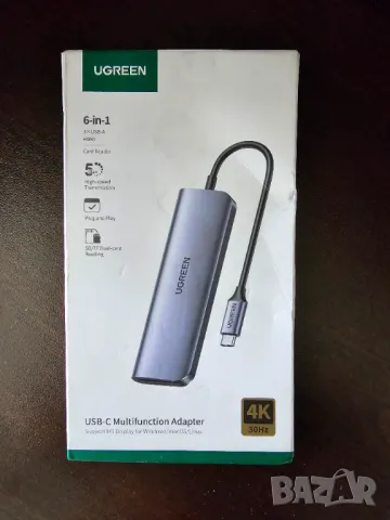 Хъб UGREEN, CM195, 6 в 1, USB-C към 2 x USB 3.0, HDMI 4K, SD/microSD и USB-C PD100W, Скорост 5 GB/s,, снимка 1 - Друга електроника - 47151970