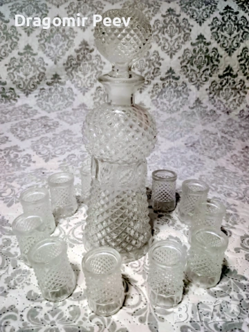 Кристален Сервиз OBERGLAS Austria – Гарафа + 12 Чаши! НОВ / СОЦ РЕТРО/