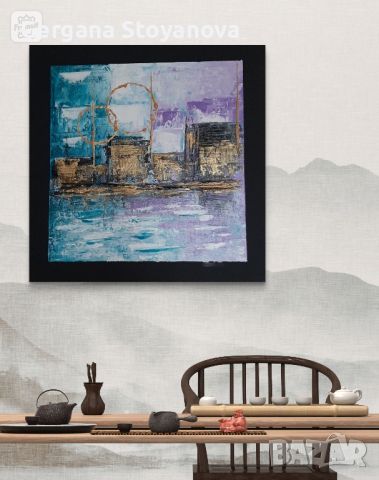 Абстрактна картина "Тюркоазено лилаво ", снимка 3 - Картини - 45842917