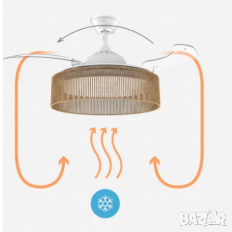 Brizy Bright Rattan – Вентилатор за таван с лампа и функция лято/зима, снимка 6 - Друга електроника - 51926855