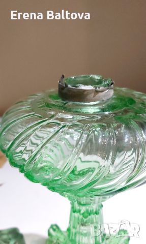🍃🌾🌿Керосинова газена лампа от зелено стъкло , снимка 2 - Други - 46412115