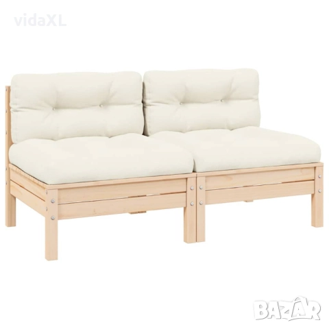 vidaXL 2-местен градински диван с кремави възглавници, бор масив（SKU:806652）, снимка 1