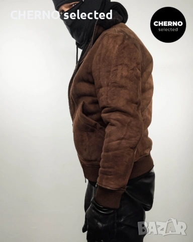 Мъжко бомбър яке от естествена кожа SELECTED HOMME NORTON Lamb Shearling Bomber Jacket – L•M - НОВО, снимка 7 - Якета - 53685679