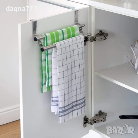 Закачалка За Кърпи Double, Двойна Разтегателна Релса за Врата, снимка 2 - Аксесоари за кухня - 51665392
