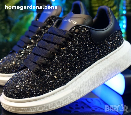 Дамски сникърси с глитер, черни, масивна подметка, размери