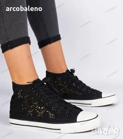 Високи дамски ажурни кецове Lesli, 2цвята , снимка 2 - Кецове - 49287701