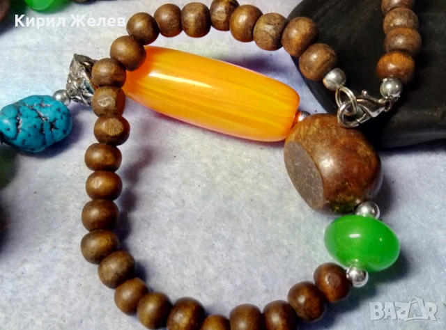 ЕТНО АРТ СТИЛ ОГЪРЛИЦА с МУРАНО ТЮРКОАЗ ТОПЕН КЕХЛИБАР ЗЕЛЕН АХАТ и ДЪРВО ХЕНД МЕЙД НАКИТ 40427, снимка 8 - Колиета, медальони, синджири - 51371671