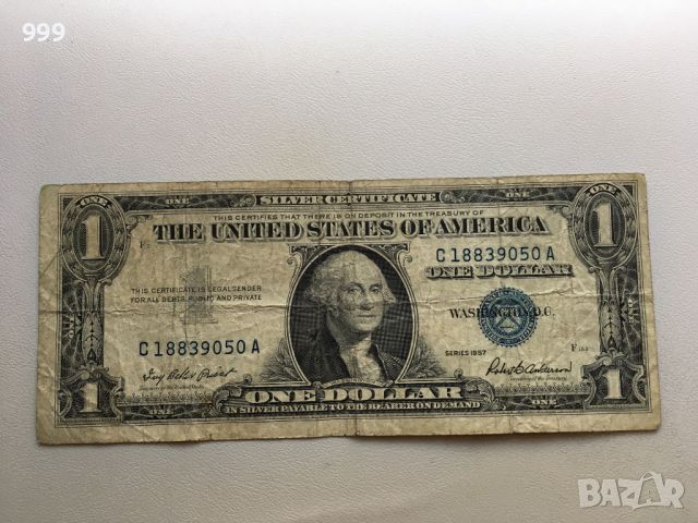 1 долар 1957 САЩ - Сребърен сертификат - Син печат, снимка 1 - Нумизматика и бонистика - 45101279