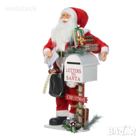 Дядо Коледа пощальон със светлина и музика, 100 cm, снимка 2 - Декорация за дома - 52288031