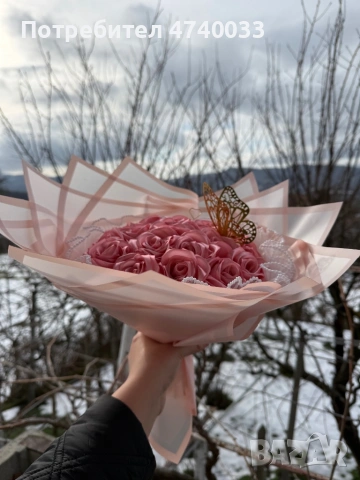 Вечен букет от сатенени рози на специална цена, снимка 4 - Изкуствени цветя - 53699063