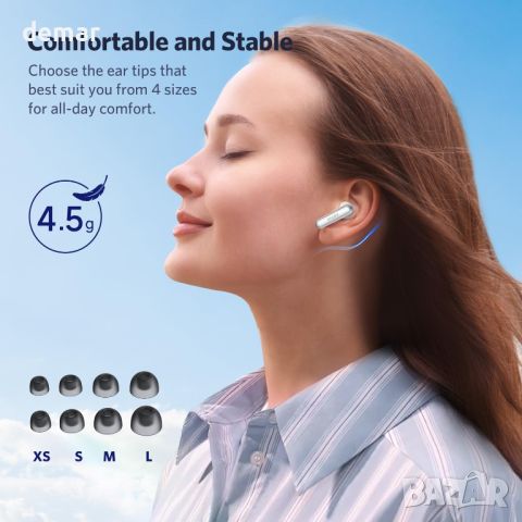 EarFun Wireless Earbuds Air 2, Bluetooth 5.3 слушалки с Hi-Res звук, LDAC, 4 ENC, IPX7, 40 часа, бял, снимка 8 - Безжични слушалки - 45983077