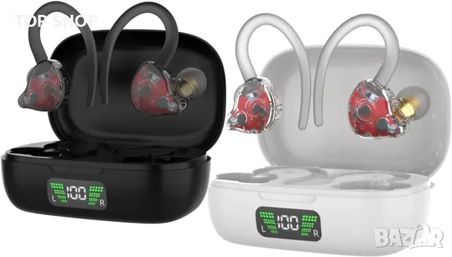 JISWK 2 пакета безжични слушалки в ушите, Bluetooth 5.3, 40 ч, кукички за уши, снимка 3 - Безжични слушалки - 49969994